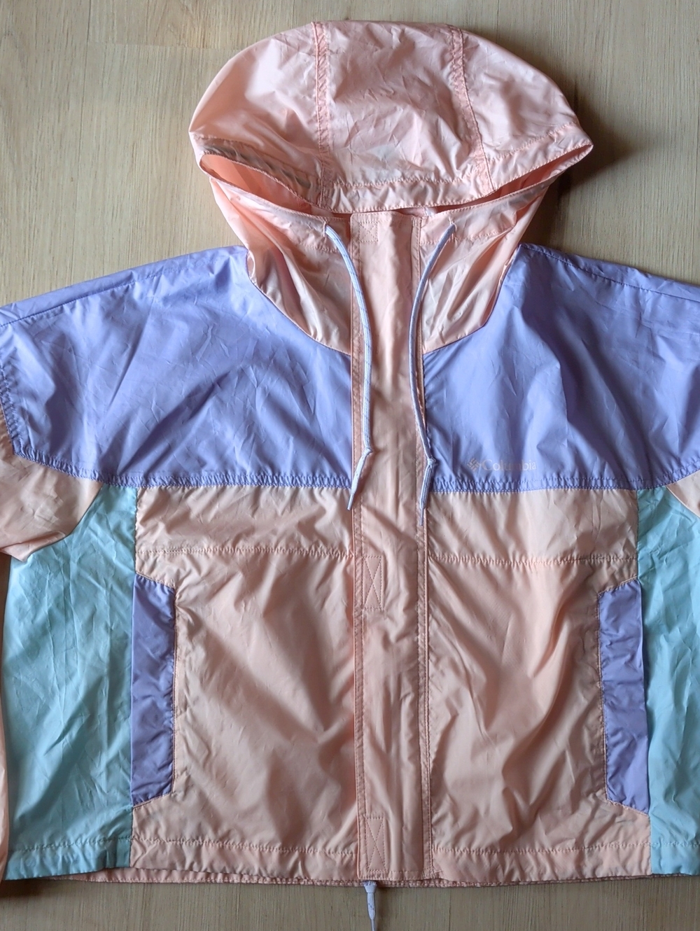 Columbia Peach, Lavender & Mint Colorblock Hooded Windbreaker